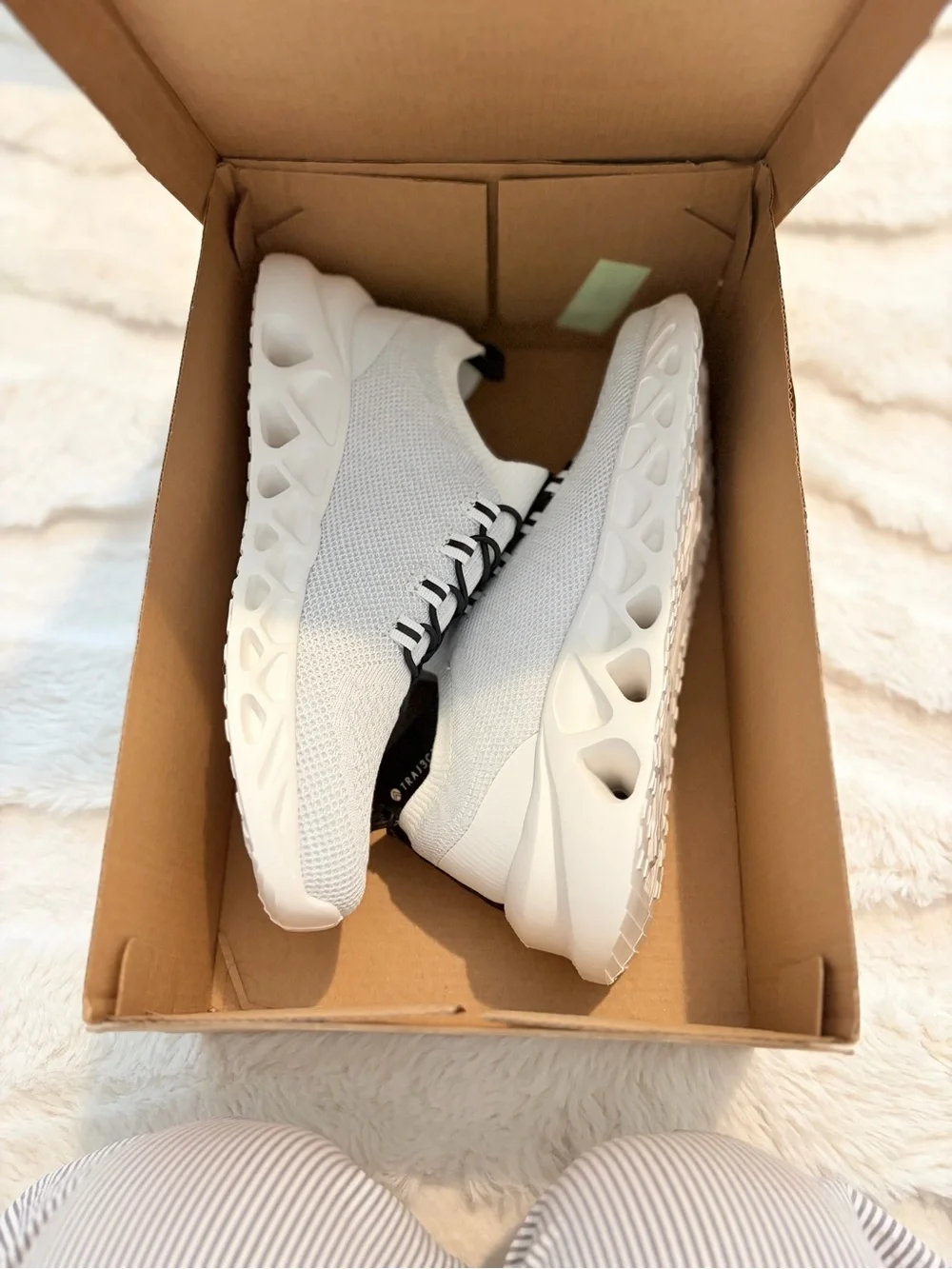 Womens White Knit Sneakers with Black Trim - Casual Athletic Style #NWT